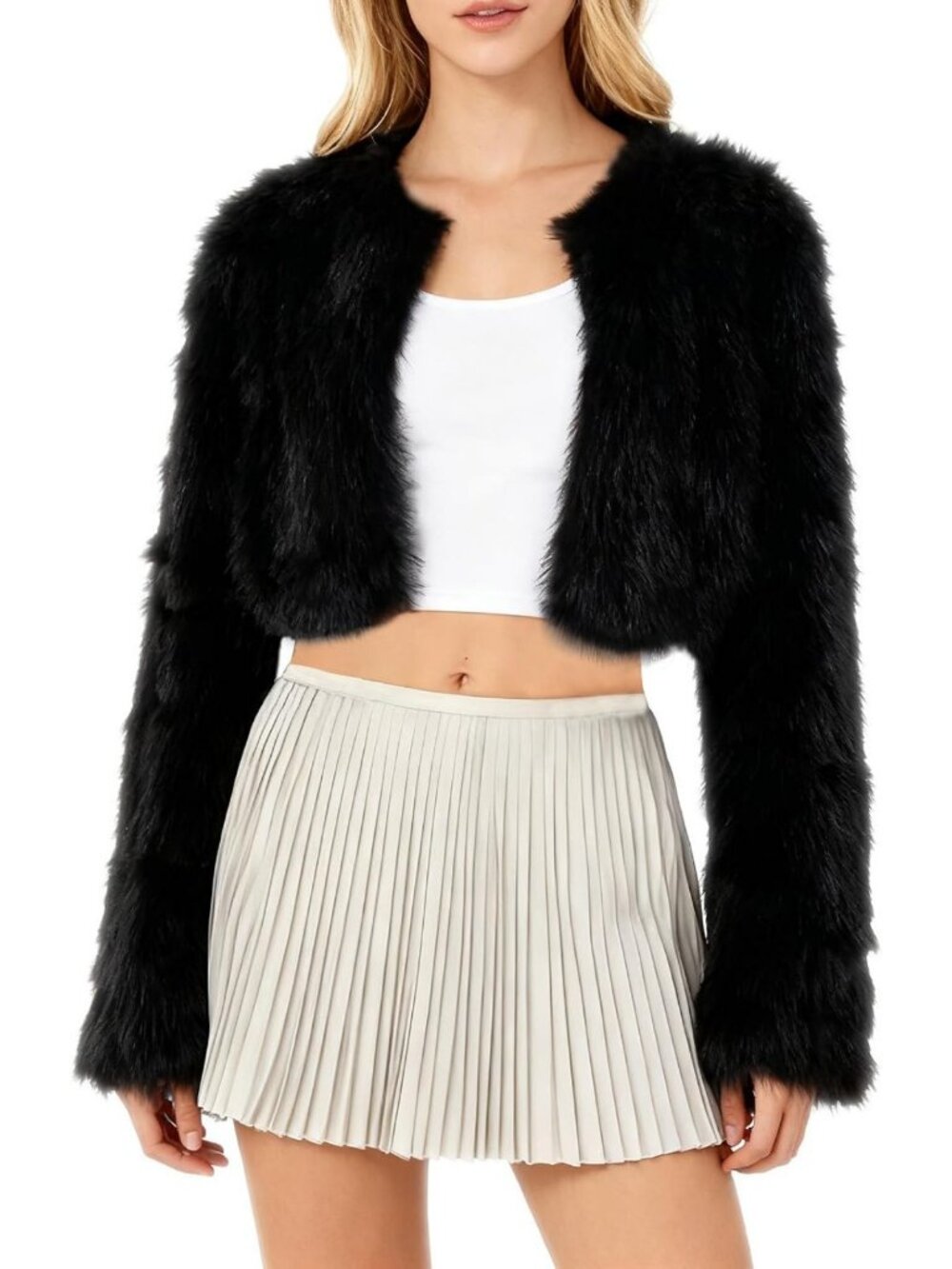 Cozy Women's Faux Fur Cropped Jacket | Long Sleeve Warm Winter Outerwear